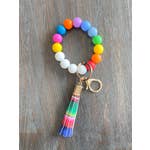 Rainbow Multi Color Silicone Bead Wristlet Keychain