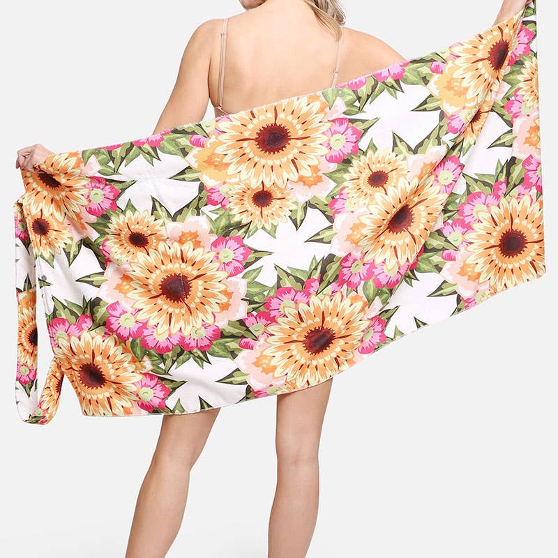 Sunflower Print Beach Towel Tote Bag 2 In 1