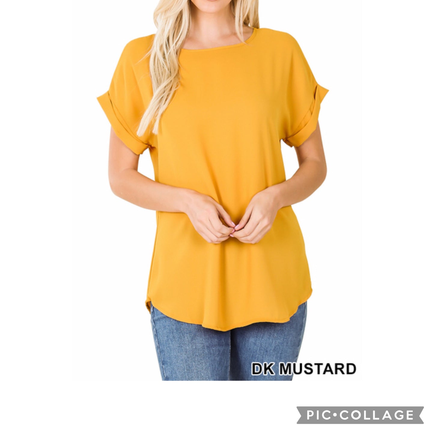 ROLLED SLEEVE BOAT NECK TOP