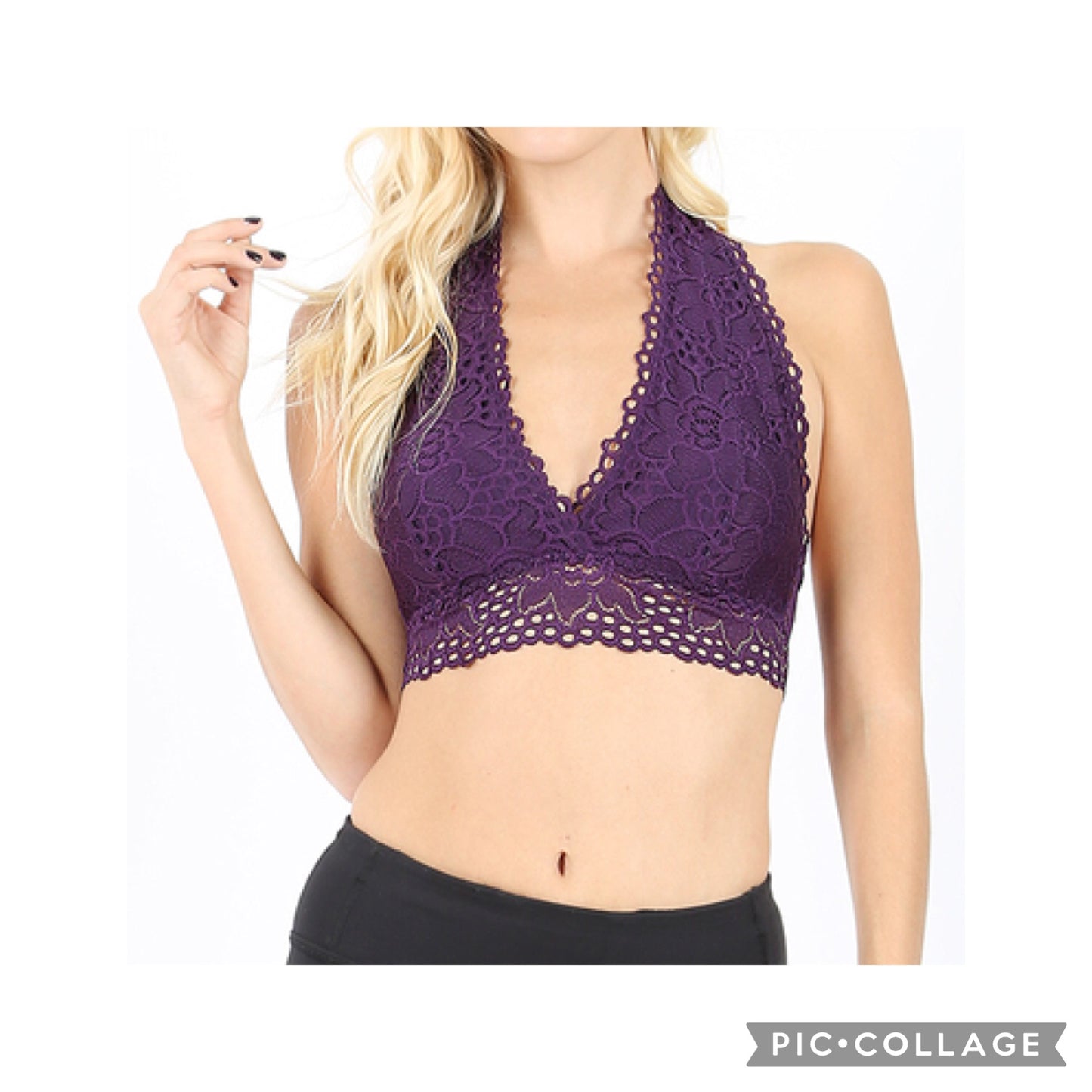 LACE HALTER STRETCH BRALETTE WITH LINING (STRETCH LACE)