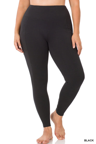 PLUS BETTER COTTON WIDE WAISTBAND POCKET LEGGINGS