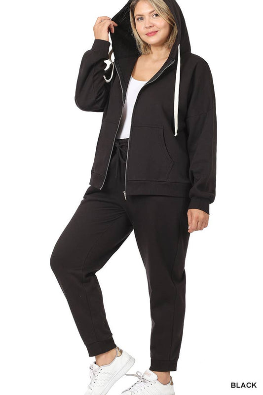 Plus Zipper Hoodie Sweat Jacket & Sweat Pants Set