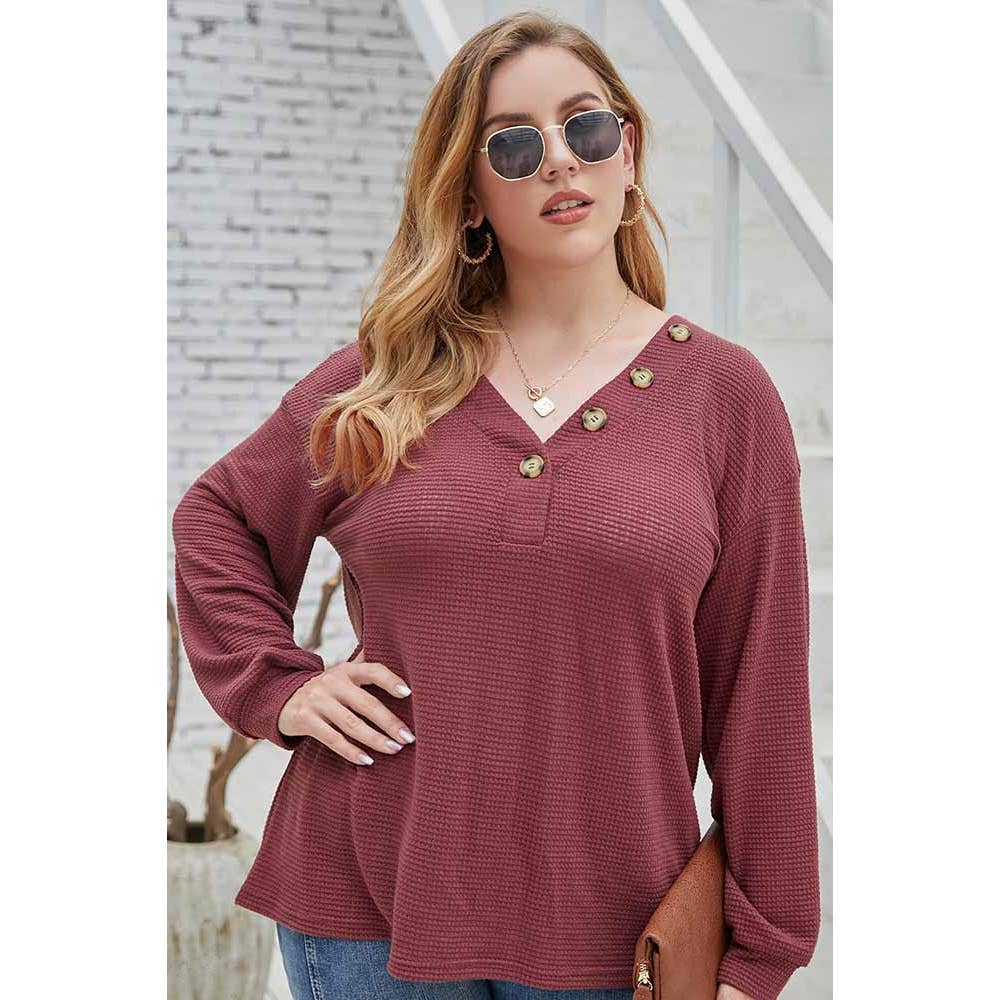 Buttoned V Neckline Plus Size Top