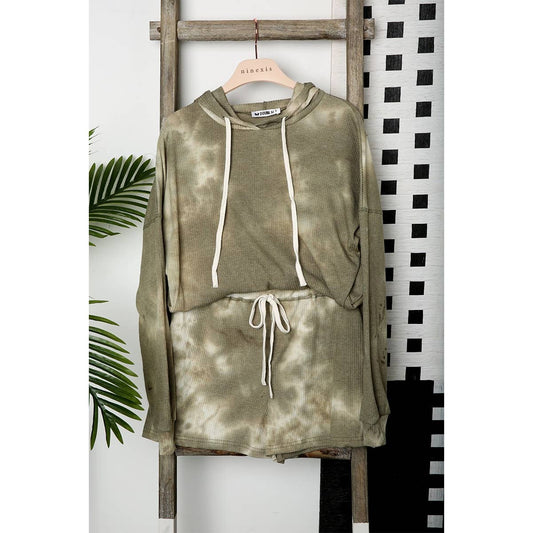 Tie Dye Long Sleeve Hoodie Top With Shorts Set