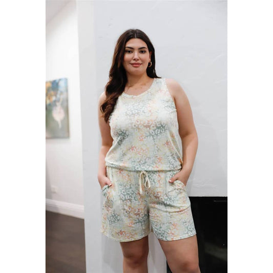 Sage Leopard Print Tank Top & Shorts Set