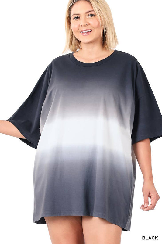 BLACK Dip dye tunic oversized boyfriend tee 100% cotton