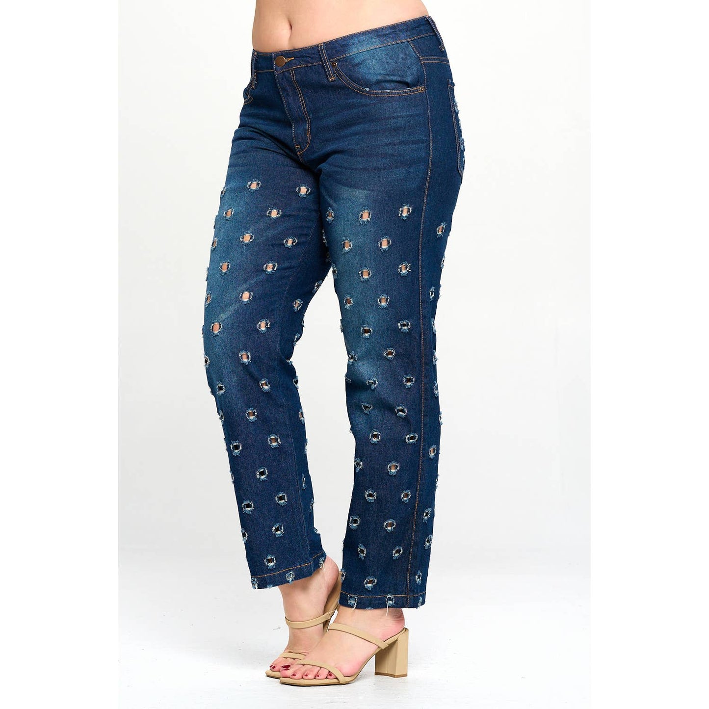 Plus Size High Rise Straight Leg Jeans With Holes