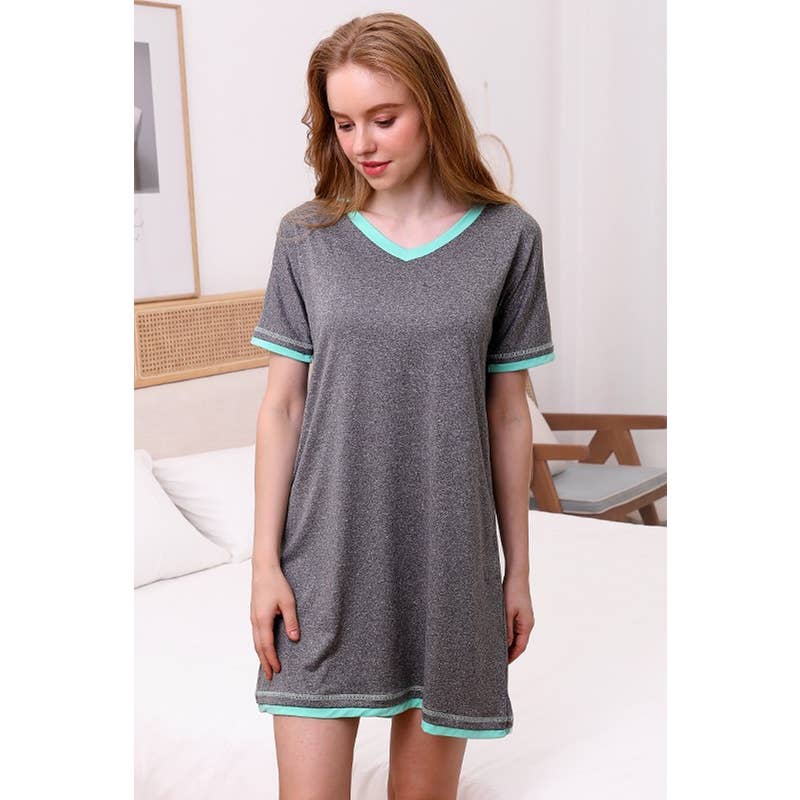 V-NECK SHORT SLEEVE SLEEPWEAR DRESS