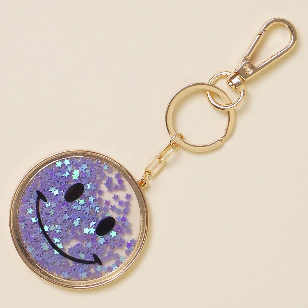 Smiley Face with Star Glitter Keychain