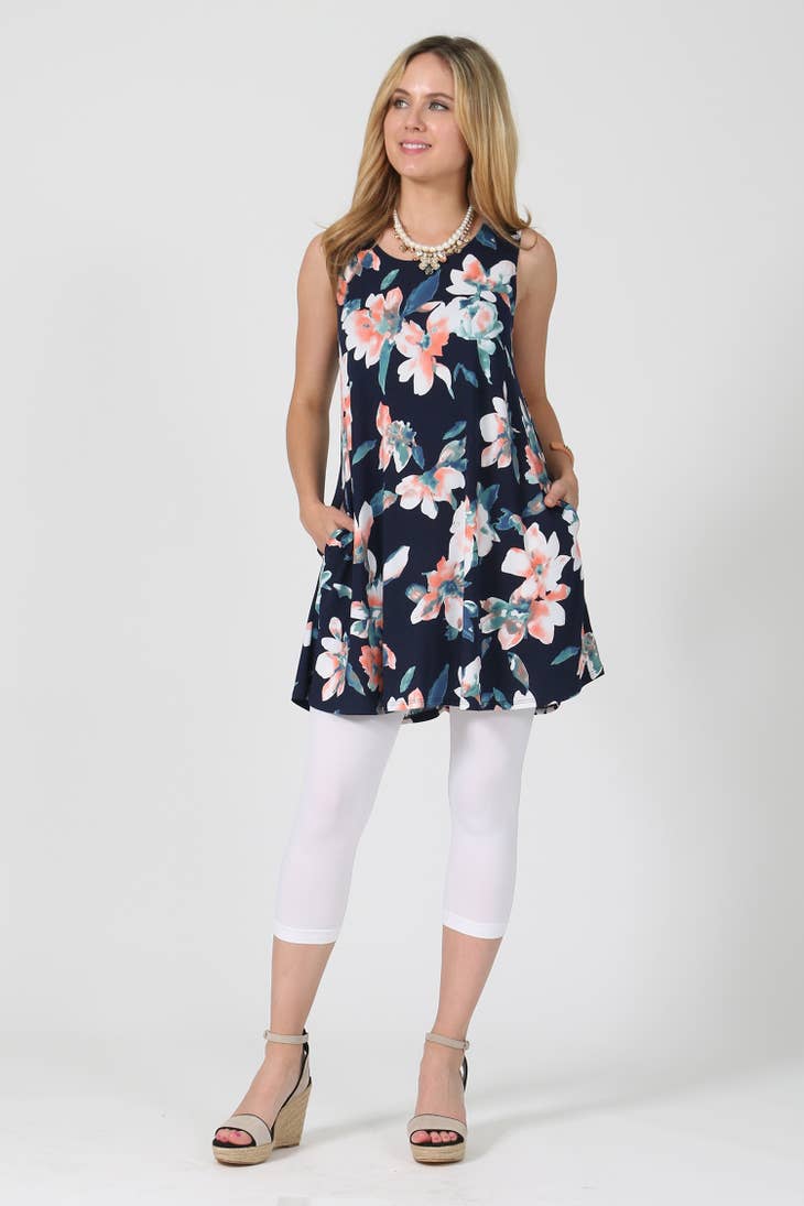 Floral print side pocket swing tunic