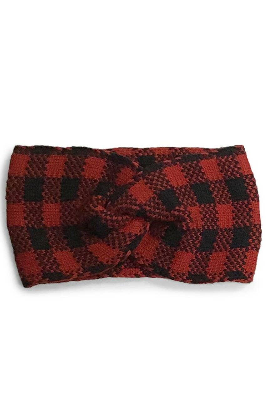 Buffalo Check Pattern Knit Headband Red