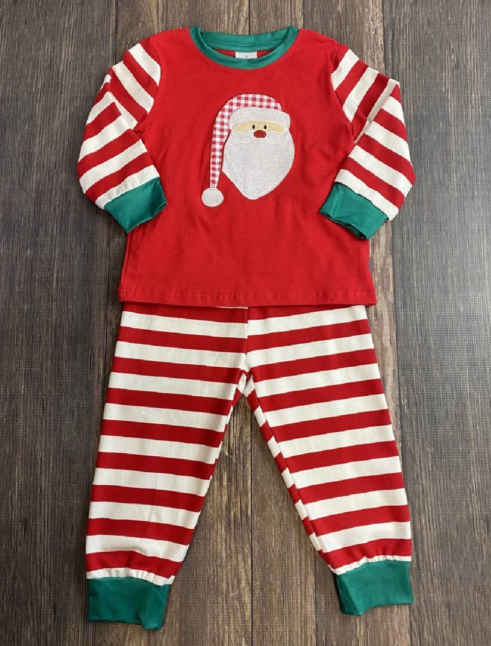 Santa Red & White Stripe & Green Pajamas - Boys