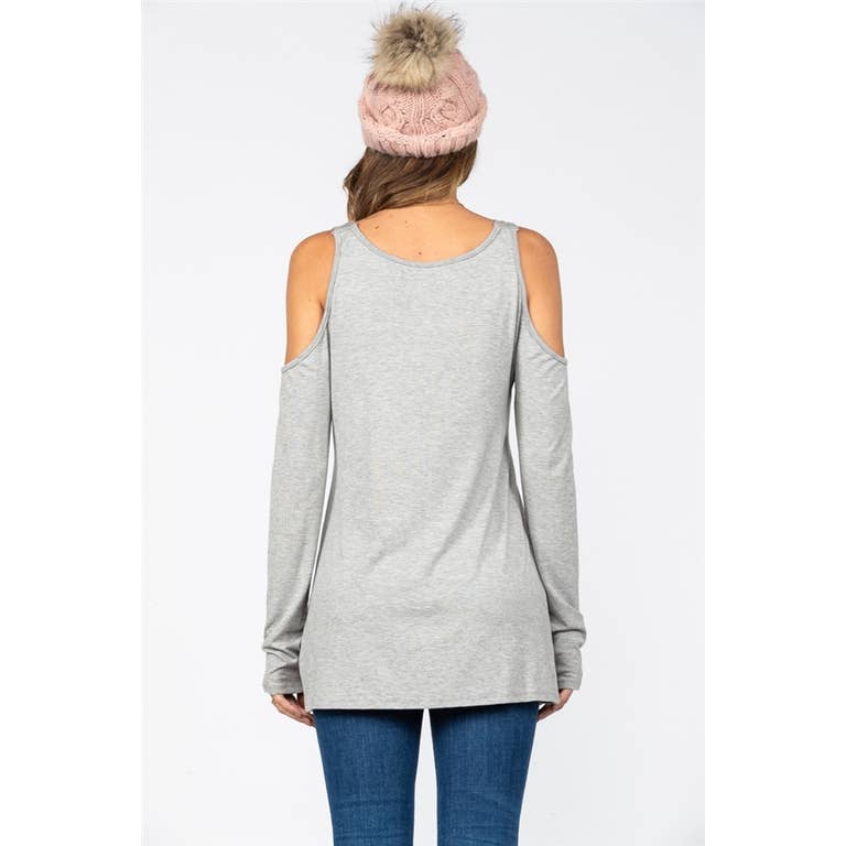 HEATHER GREY COLD SHOULDERS BELT STRAPS JERSEY KNIT