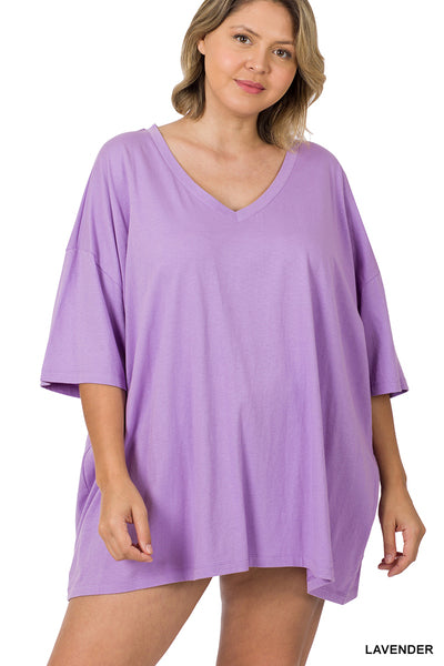 PLUS COTTON OVERSIZED BOYFRIEND TEE - Lavender