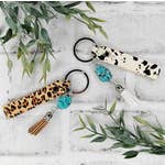 Cowhide Turquoise Tassel Keychain Cow / Cheetah