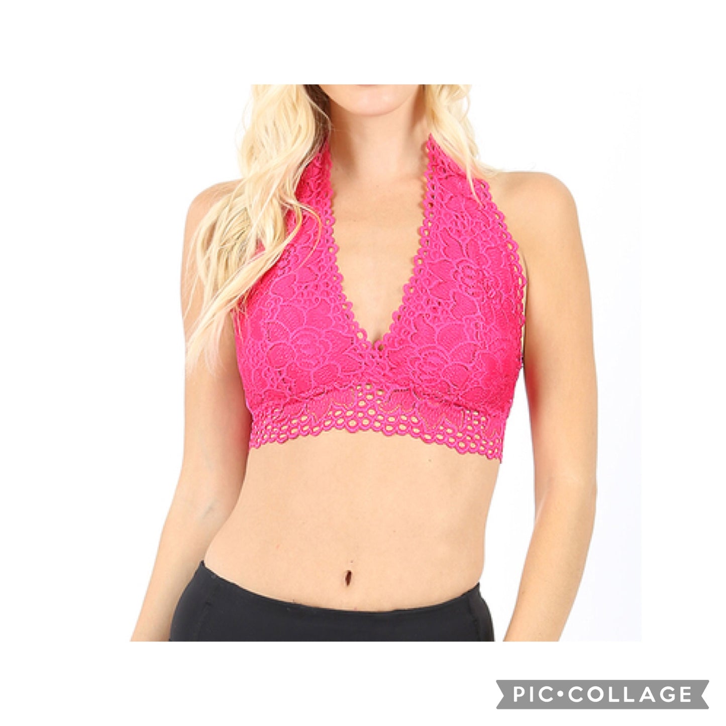 PLUS LACE HALTER STRETCH BRALETTE WITH LINING (STRETCH LACE)