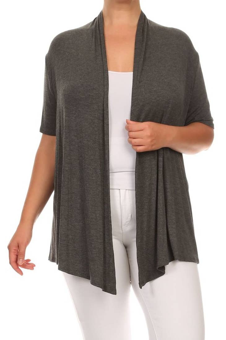 Women's Short Sleeves Draped Solid Cardigan