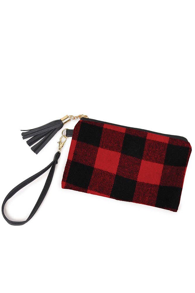 Buffalo Check Pouch Bag With Wristlet