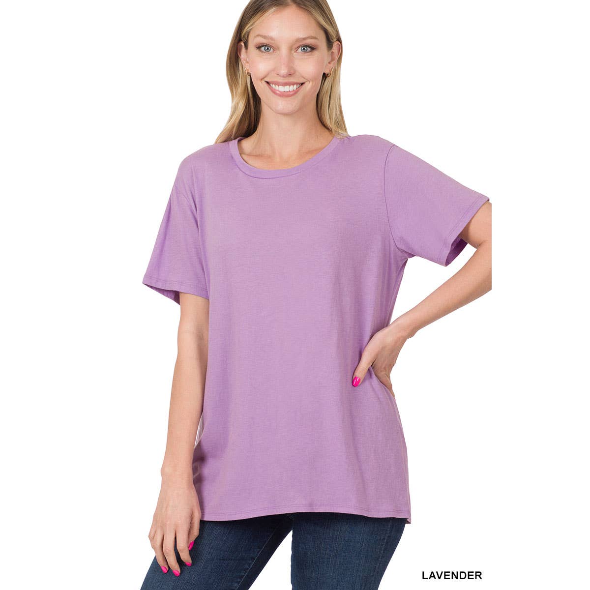 COTTON SHORT SLEEVE ROUND NECK TEE - Lavender