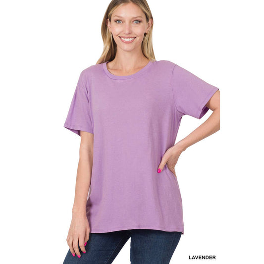 COTTON SHORT SLEEVE ROUND NECK TEE - Lavender