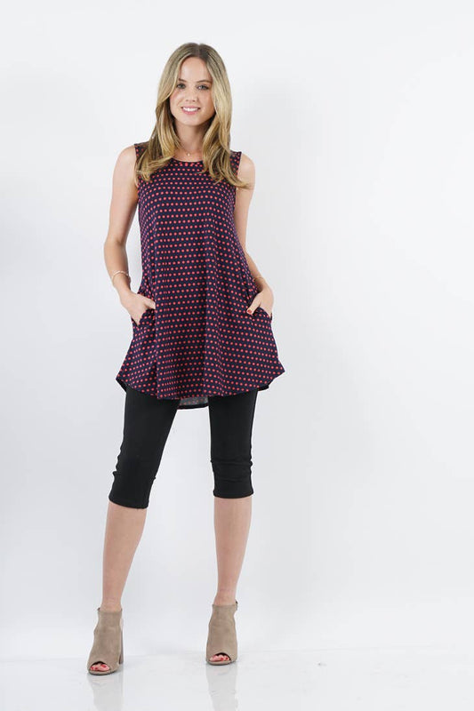 Navy Coral Dot Sleeveless print pocket swing tunic