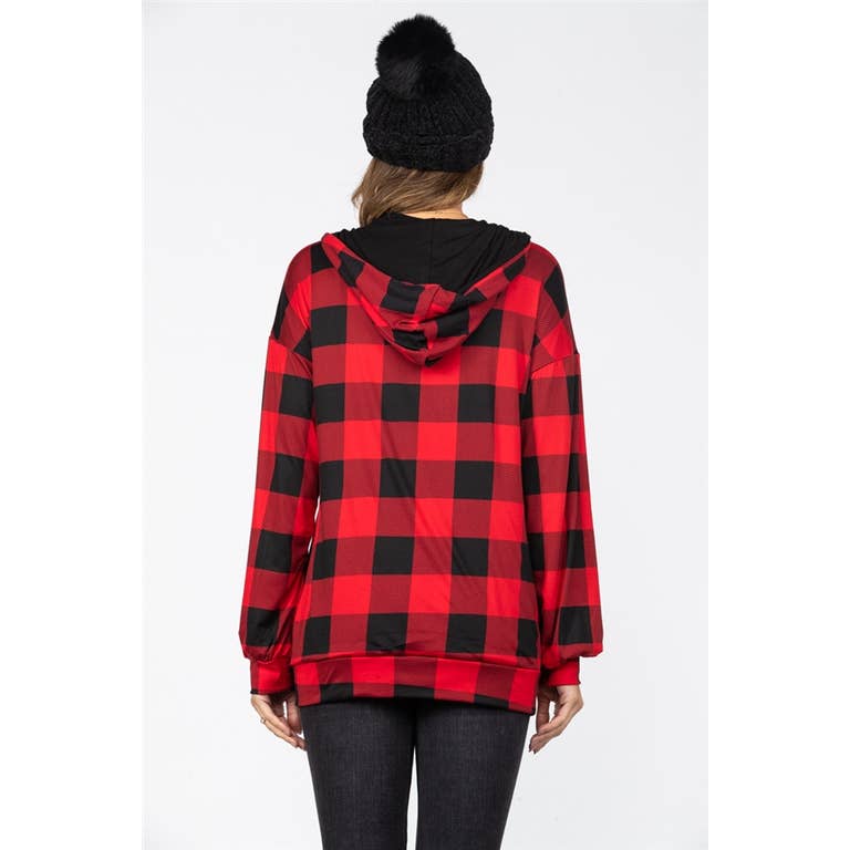 BLACK AND RED  KNIT ZIP UP HOODIE