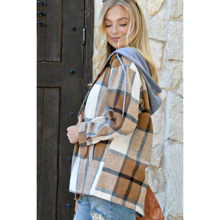 Plaid Print Hooded Woven Jacket