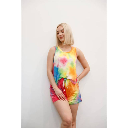 Rainbow Tie-Dye Sleeveless Tank Top & Shorts Set