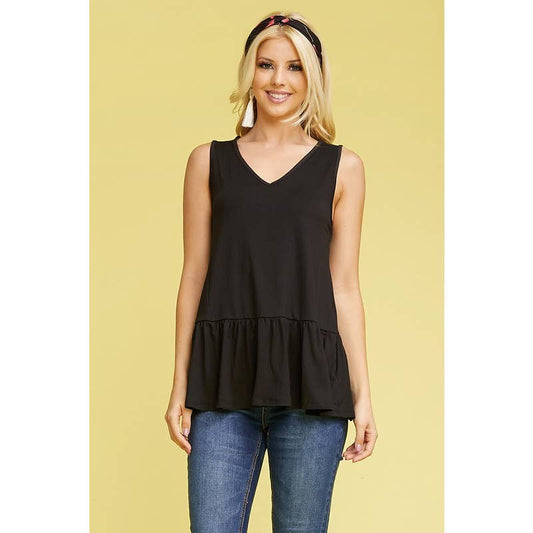 V-Neck Sleeveless Ruffle Hem Contrast Top