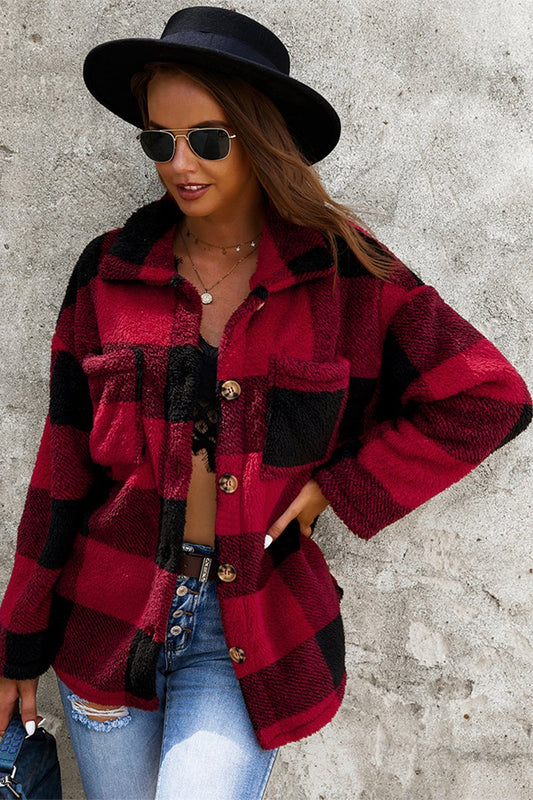 Collared Button Down Plaid Jacket