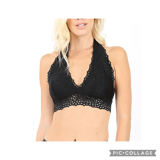 PLUS LACE HALTER STRETCH BRALETTE WITH LINING (STRETCH LACE)