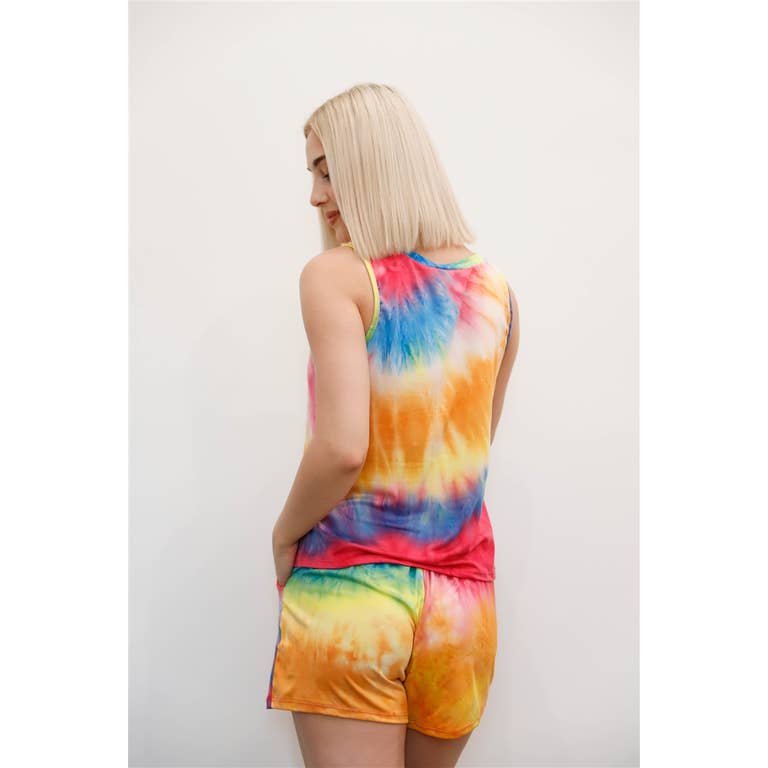 Rainbow Tie-Dye Sleeveless Tank Top & Shorts Set