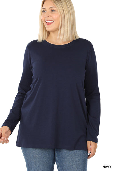 PLUS COTTON CREW NECK LONG SLEEVE T-SHIRT