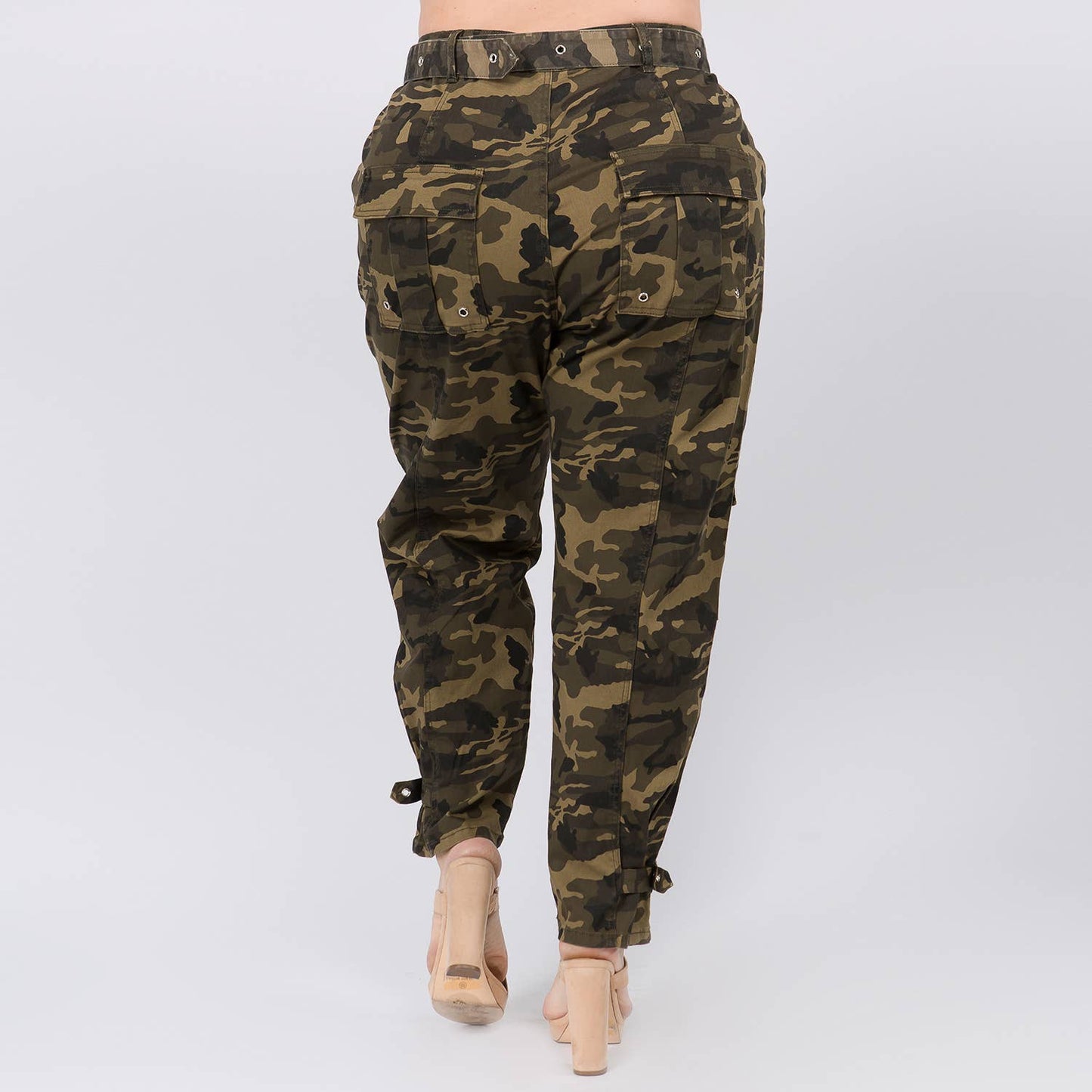 PLUS SIZE HIGH WAIST CARGO PANTS WITH BELT