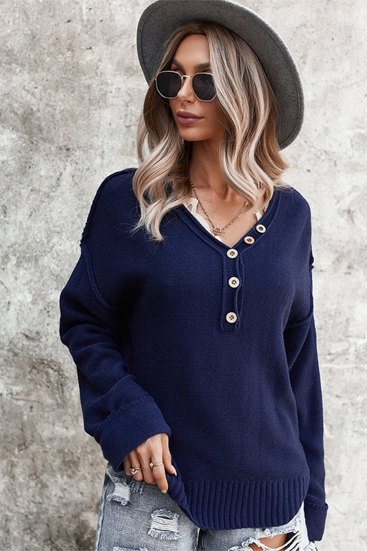 V Neckline Long Sleeve Sweater