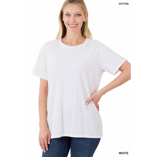 COTTON SHORT SLEEVE ROUND NECK TEE - White