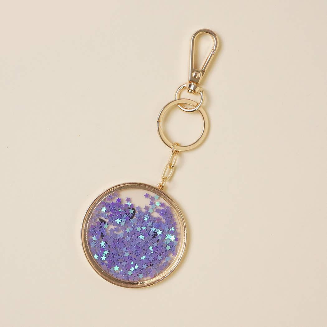 Smiley Face with Star Glitter Keychain