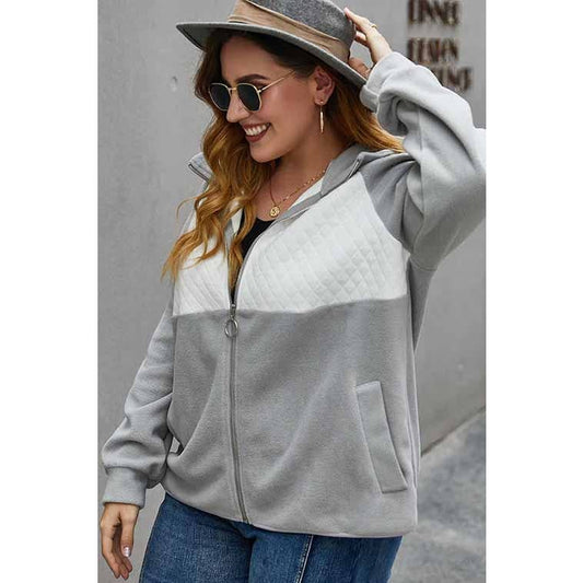 Color Block Zipper Front Plus Size Jacket
