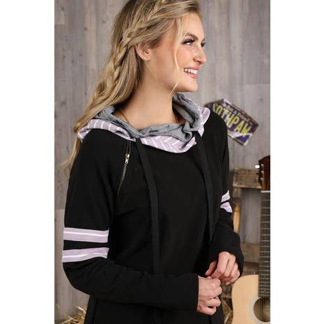 HOODIE SWEATSHIRT SLEEVE DETAILED WITH TWIN HOODIE