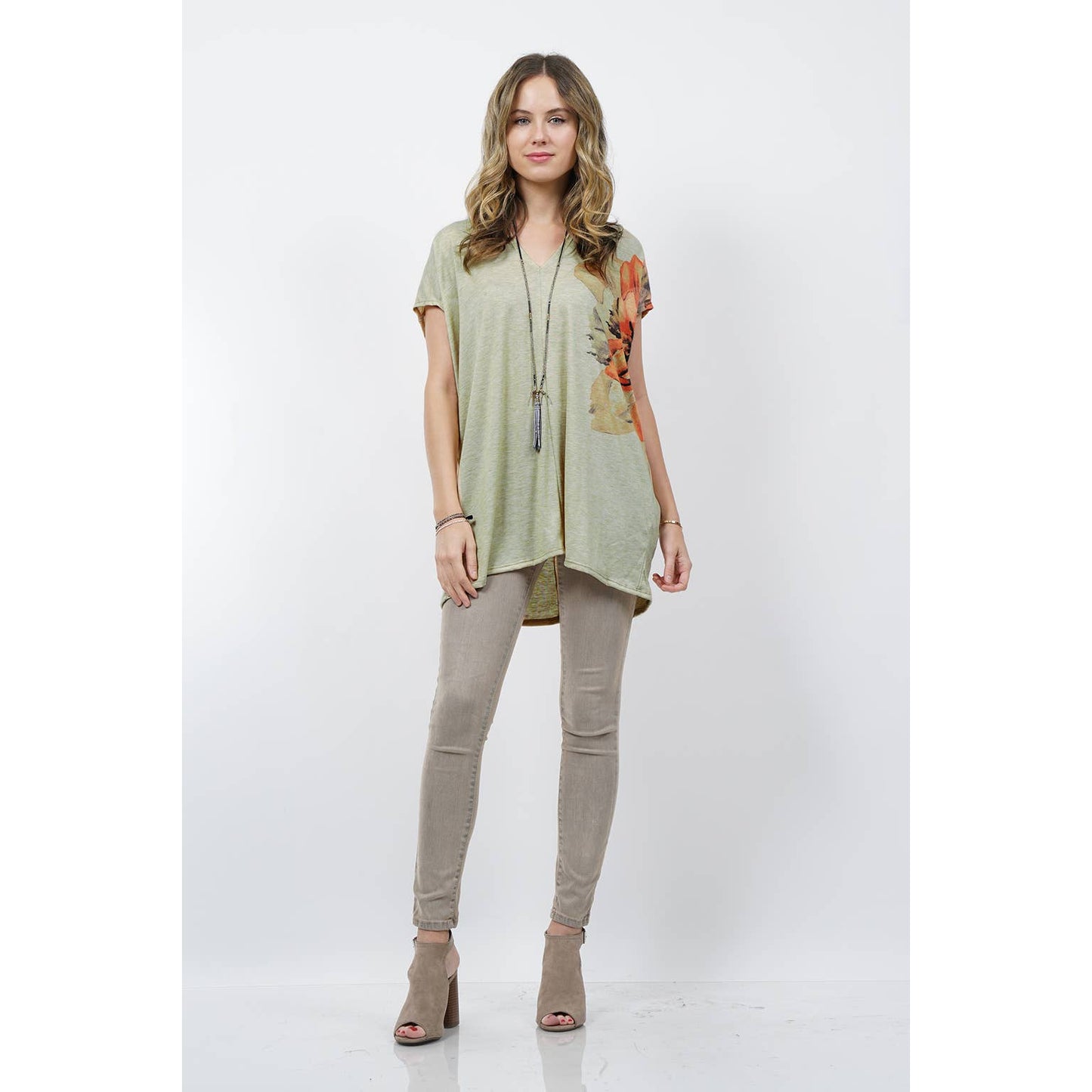 Sage Sublimation vneck loose fit tunic