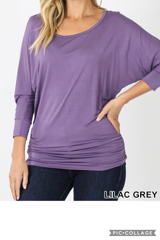 3/4 SLEEVE WITH SIDE RUCHED TOP