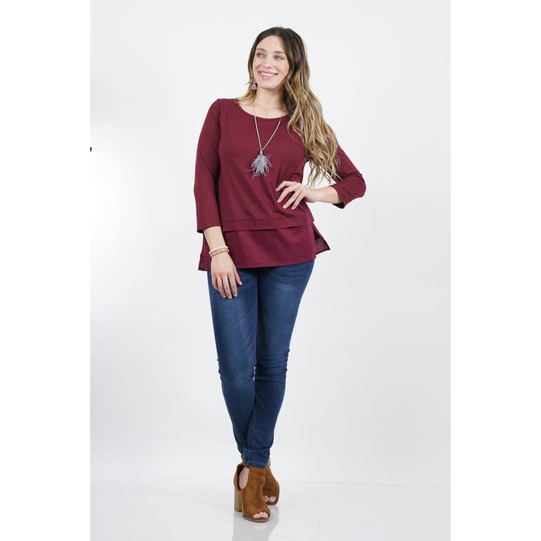 Merlot/Burgundy PLUS Poplin contrast layered hem tunic