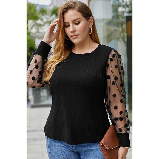 Plus Size Sheer Sleeve Chic Blouse