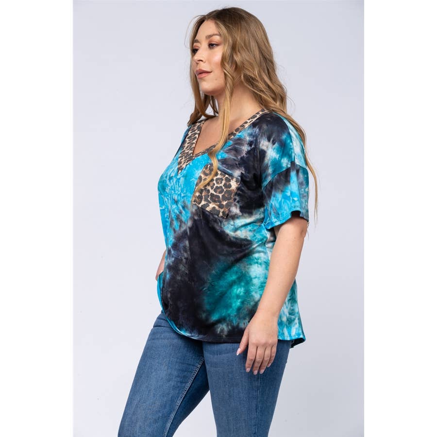 TIE DYE ANIMAL PRINT KNIT TOP