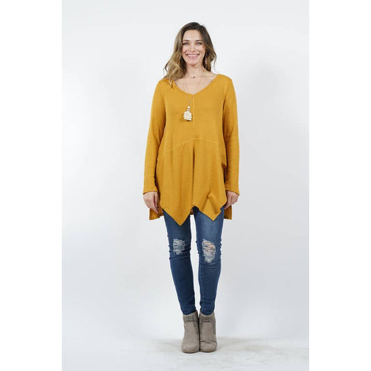 Mustard PLUS Brushed waffle knit Sidetail patch stitch tunic