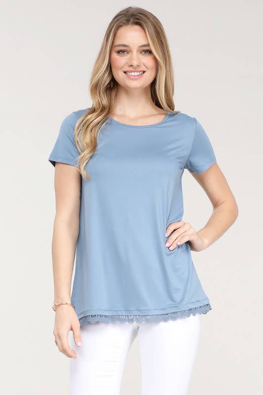 ROUND NECK SHORT SLEEVE TOP WITH BOTTOM LACE