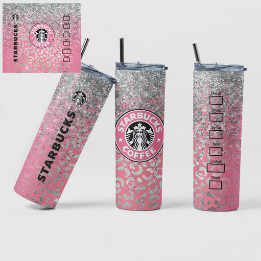Pink Silver Leopard Coffee Tumbler