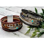 Magnetic Clasp Layered Stacked Bracelet Feather Turquoise