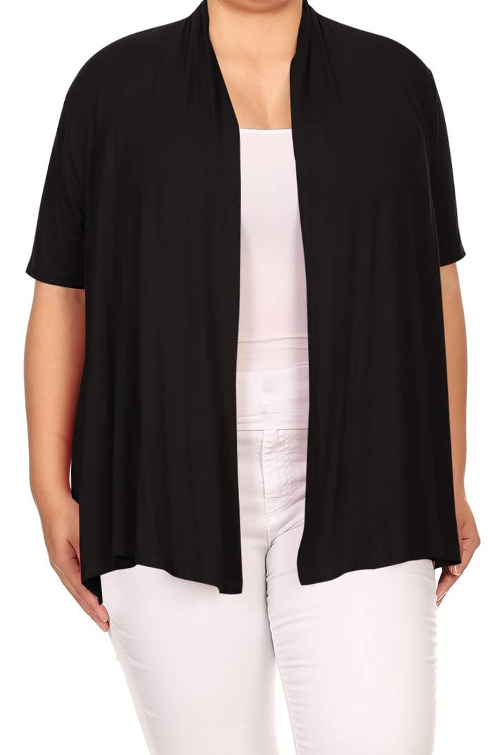 Women's Short Sleeves Draped Solid Cardigan