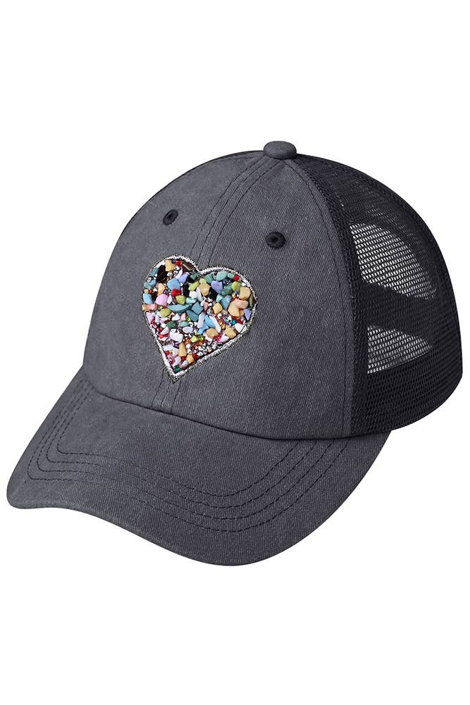 C.C Heart Stone Embellishment Baseball Cap